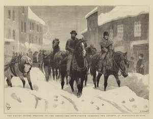 最近的北方恶劣天气，雪犁清除了泰恩河畔纽卡斯尔的街道